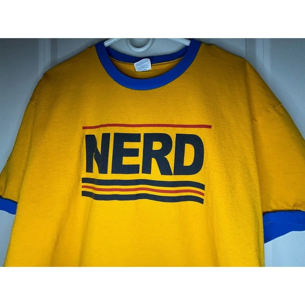 Nerd Graphic Yellow Ringer T-Shirt‎ Sz Mens XL